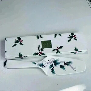 Vintage Christmas MIKASA Cake/Pie Server bone china Original Box holly ribbon‎